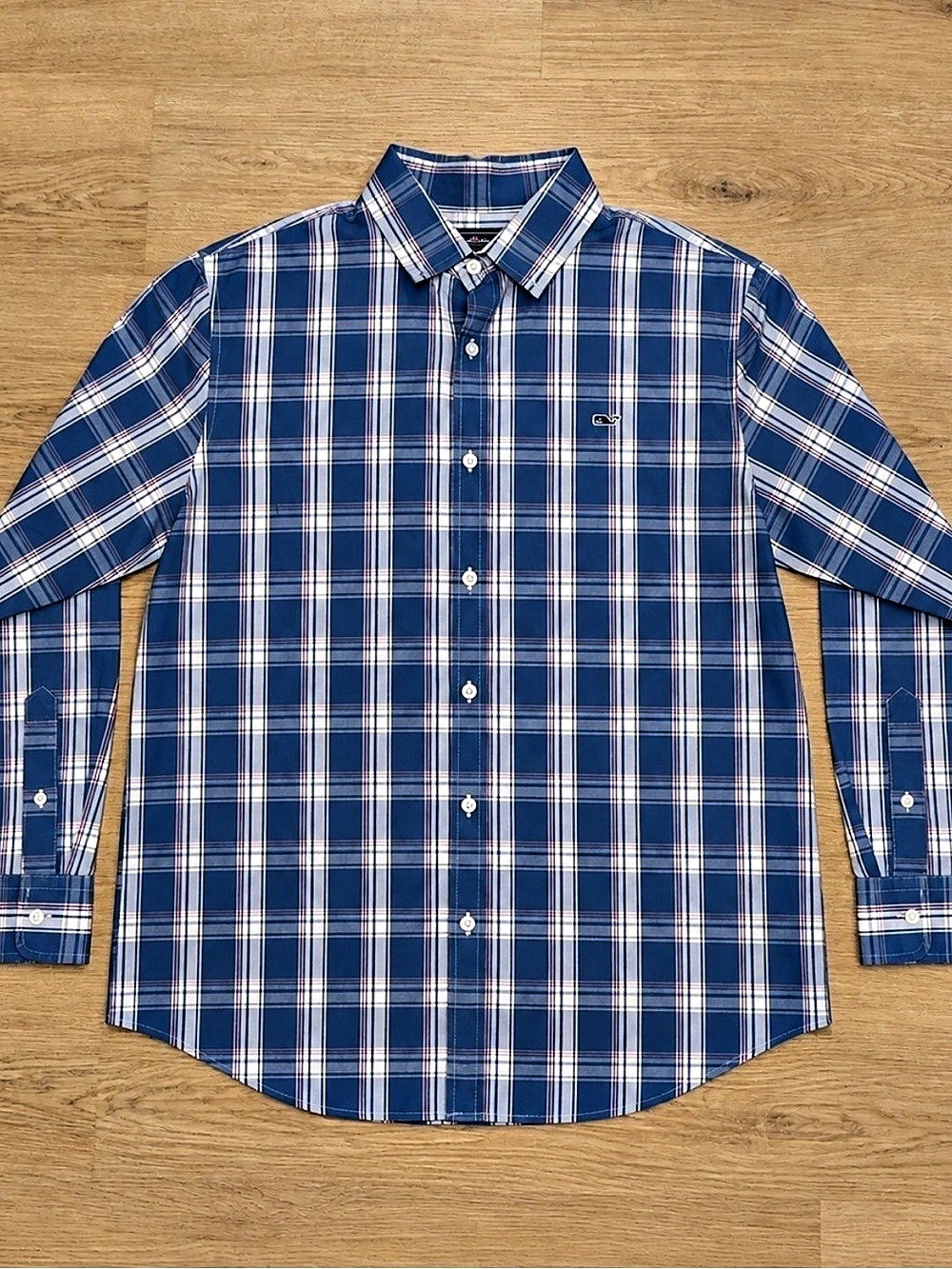Vineyard Vines Slim Fit Whale Shirt Plaid Blue & White Large